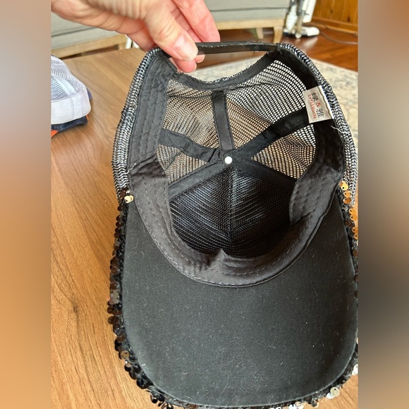 2/$10, black and silver sequined ball cap/hat, sequins change w swipe of hand - Picture 3 of 3
